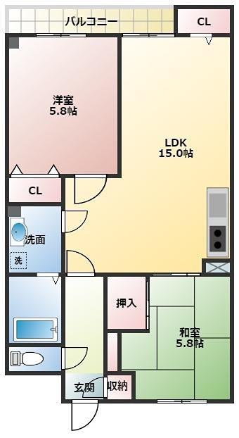 モンセーヌ堀川(2LDK/2階)の間取り写真