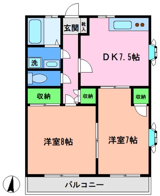 ハイツベルフォート(2DK/1階)の間取り写真