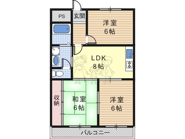 ラフィーネ針中野(3DK/4階)の間取り写真