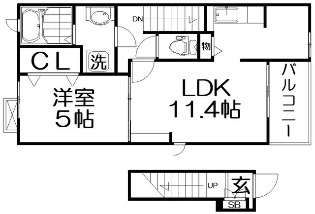 パークメゾン ウエスト(1LDK/2階)の間取り写真