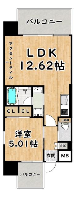 プレジオ三国EURO(1LDK/10階)の間取り写真