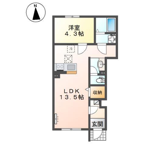 ティーウーノ(1LDK/1階)の間取り写真