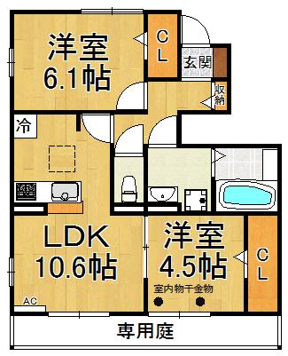 リビオン中野北2(2LDK/1階)の間取り写真