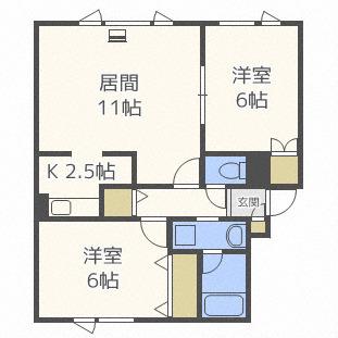 ノベル西宮の沢参番館(2LDK/3階)の間取り写真
