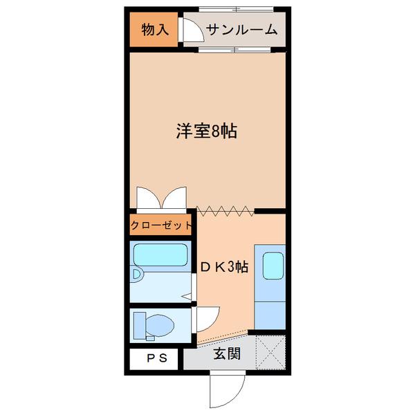 ミストラル高尾(1K/2階)の間取り写真
