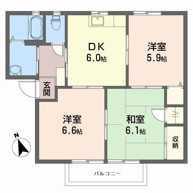 ハートハイツ A棟(3DK/2階)の間取り写真
