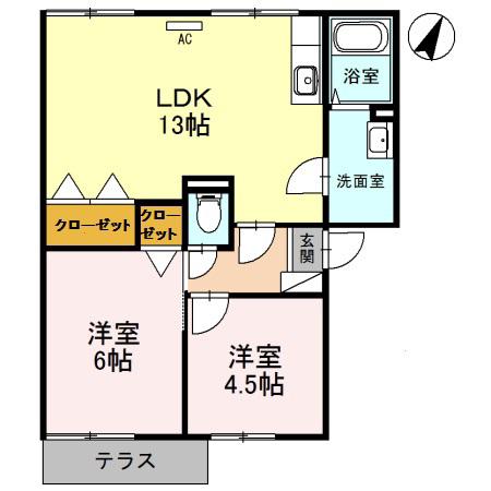ベルヴェデール IMAI I(2LDK/1階)の間取り写真