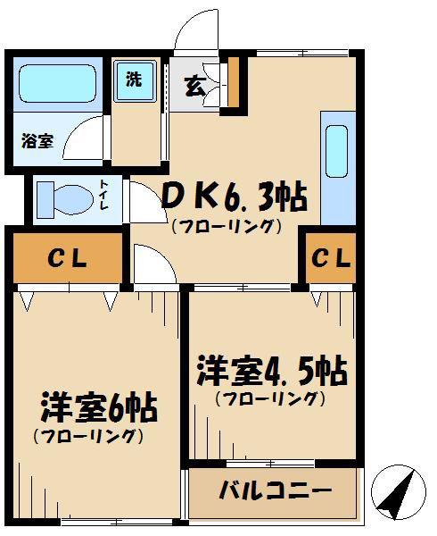 ハイム川原(2DK/2階)の間取り写真