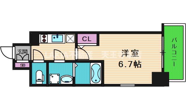 エスリード大阪上本町グリーズ(1K/2階)の間取り写真