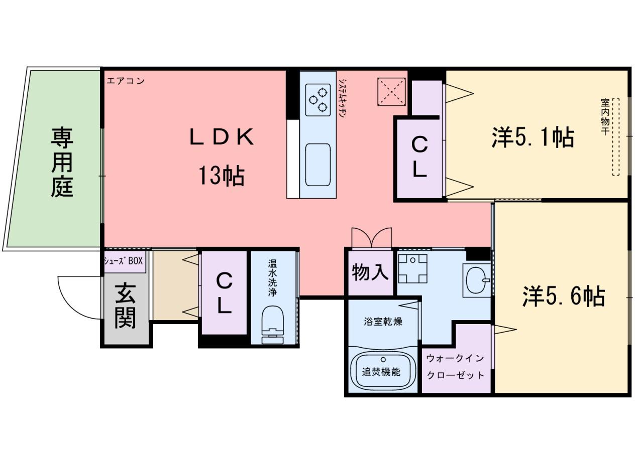 GARDEN HILLS SHIMA(2LDK/1階)の間取り写真