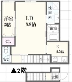 ボヌール妻鹿駅前(1LDK/2階)の間取り写真
