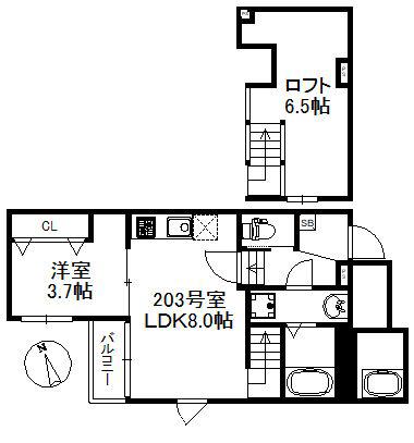 シャノワール久留米(1LDK/2階)の間取り写真
