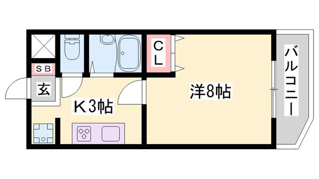 ジュネス鴨池I(1K/4階)の間取り写真