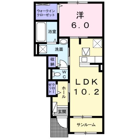 アルモニー Ⅱ(1LDK/1階)の間取り写真