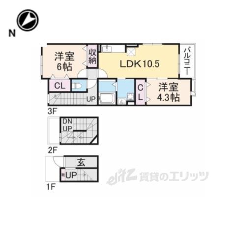 オーセンティック4(2LDK/3階)の間取り写真