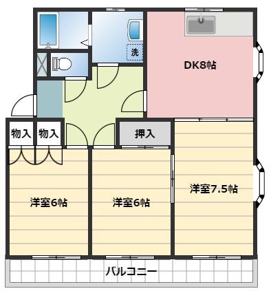 ニューシティ上西(3DK/3階)の間取り写真