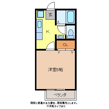 サンガーデンワカツキ D棟(1K/2階)の間取り写真