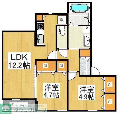 カーサ カルマーレ(2LDK/2階)の間取り写真