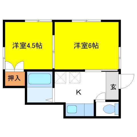 メゾンK8 A棟(2K/2階)の間取り写真