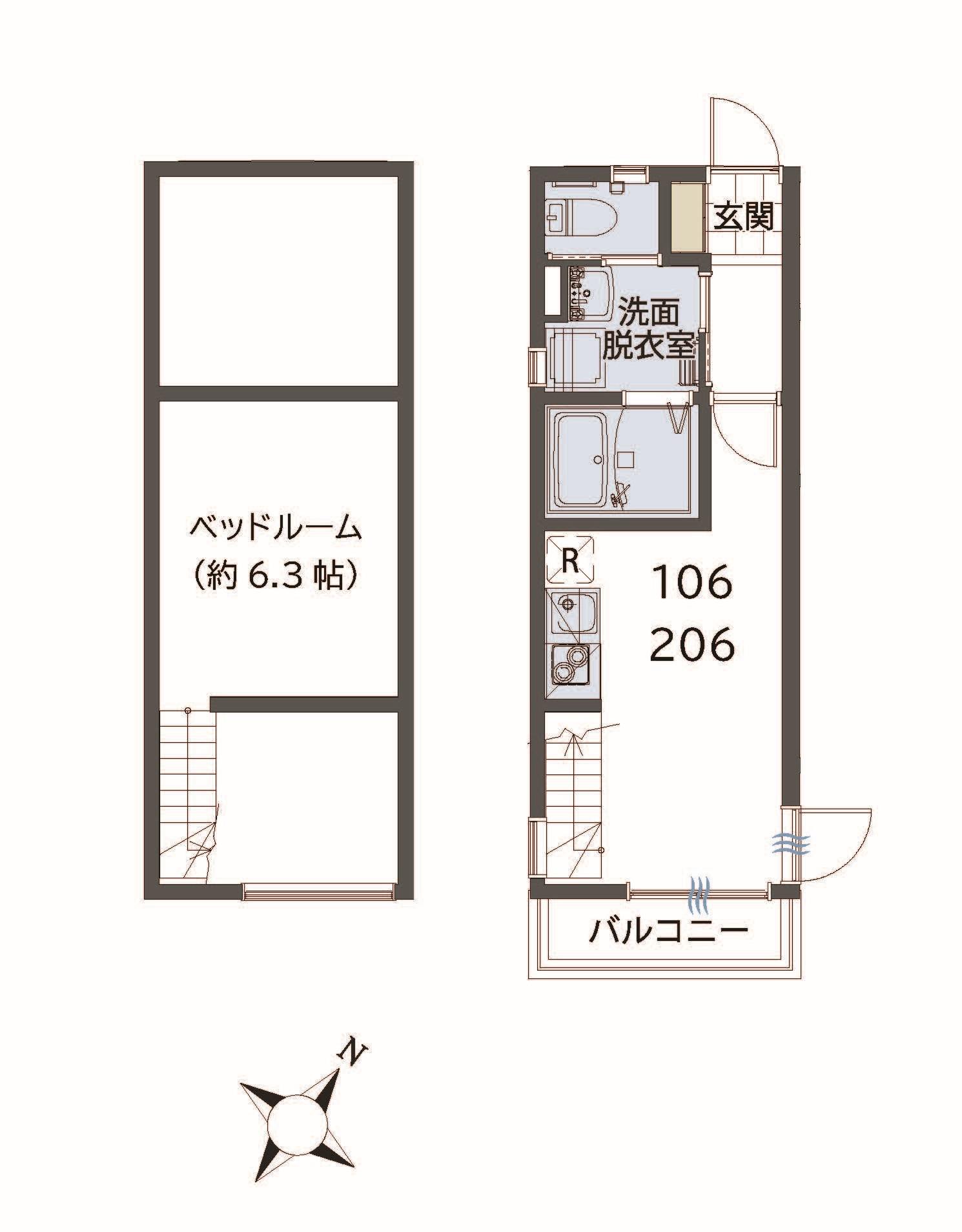 初期費用19万円以下シエスタシエロ久米川ブリックハウス(1K/2階)の間取り写真