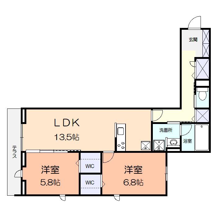 LOTUS淵野辺(2LDK/1階)の間取り写真