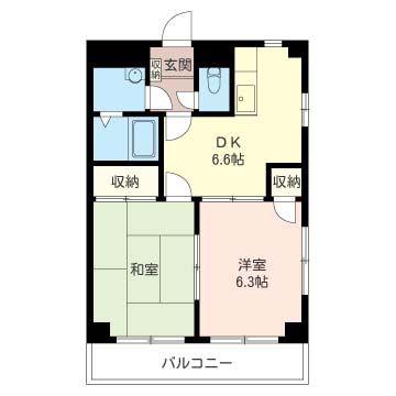むさしの森ハイツ(2DK/3階)の間取り写真