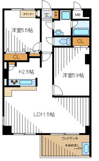 フォーシーズン桜台(2LDK/3階)の間取り写真
