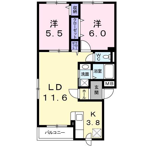 グラス トレーズ I(2LDK/4階)の間取り写真