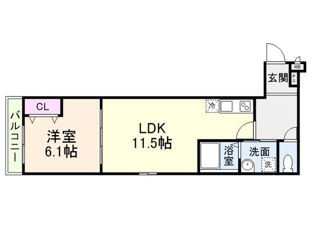 フジパレス喜連瓜破V番館(1LDK/1階)の間取り写真