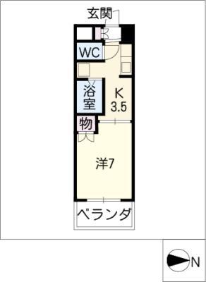 美谷ハイツ柵下(1K/4階)の間取り写真