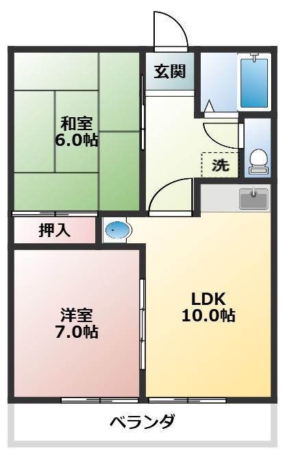 ウィンディー津森I(2LDK/1階)の間取り写真