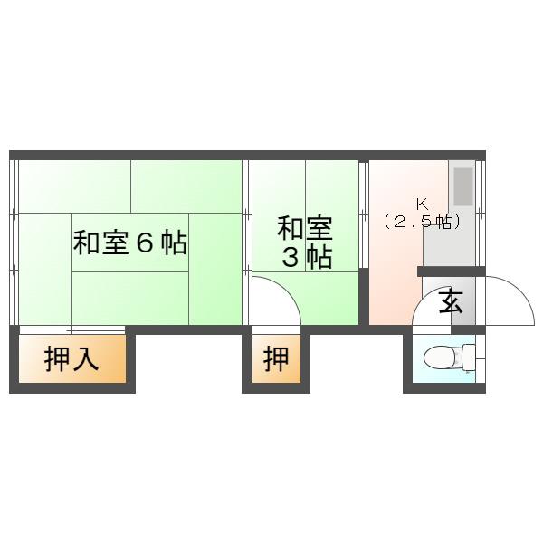 大塚荘(2K/2階)の間取り写真