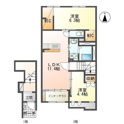 サウスエゼル(2LDK/2階)の間取り写真