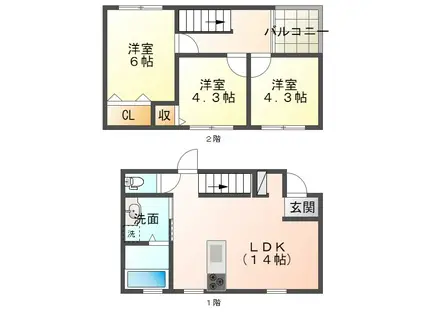 グランシティ富合I・II(3LDK/1階)の間取り写真