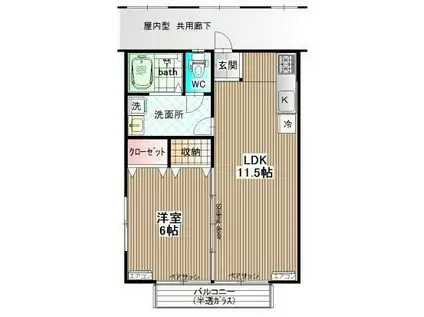 アンソレイユ松山(1K/1階)の間取り写真