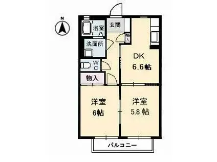 シャーメゾンふじ III棟(2DK/2階)の間取り写真