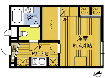 ル・パラディ原(1K/1階)の間取り写真