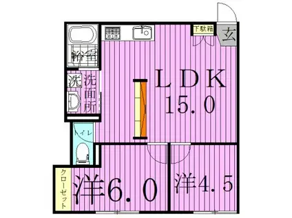 中峠ハイツB1(2LDK/2階)の間取り写真