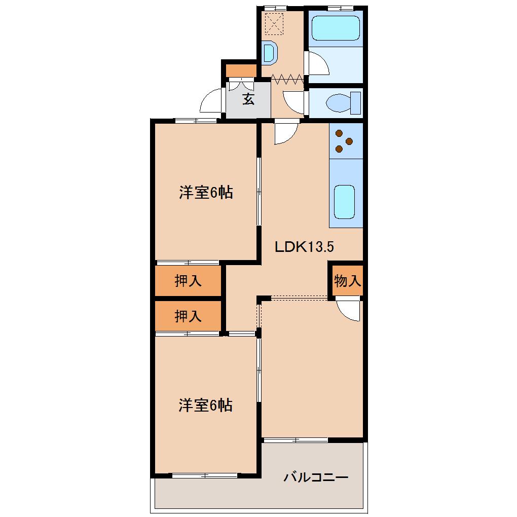 備前堀フラット(2LDK/1階)の間取り写真
