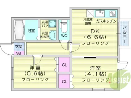 シャイン柏木(2DK/1階)の間取り写真