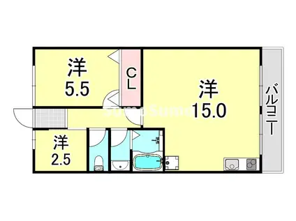 グリーンヒル白川(2LDK/5階)の間取り写真