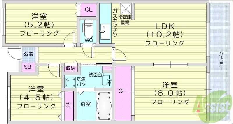 グランドール泉中央Ⅱ(3LDK/1階)の間取り写真