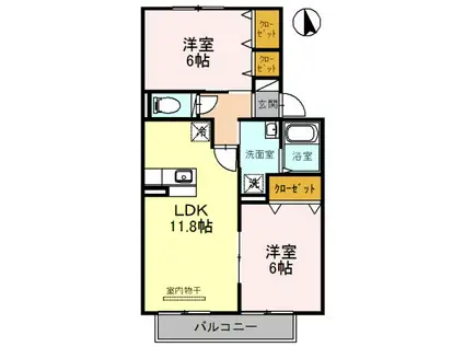 ラ・ピュールメゾン C棟(2LDK/2階)の間取り写真