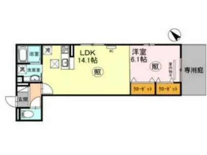 BIRDHILL 塚本通(1LDK/1階)の間取り写真