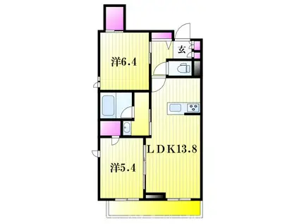 フォンターナYU(2LDK/3階)の間取り写真