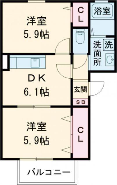 フォブールDMCD(2DK/2階)の間取り写真