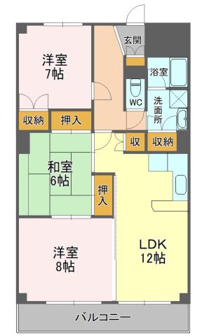 サングレース新川(3LDK/4階)の間取り写真