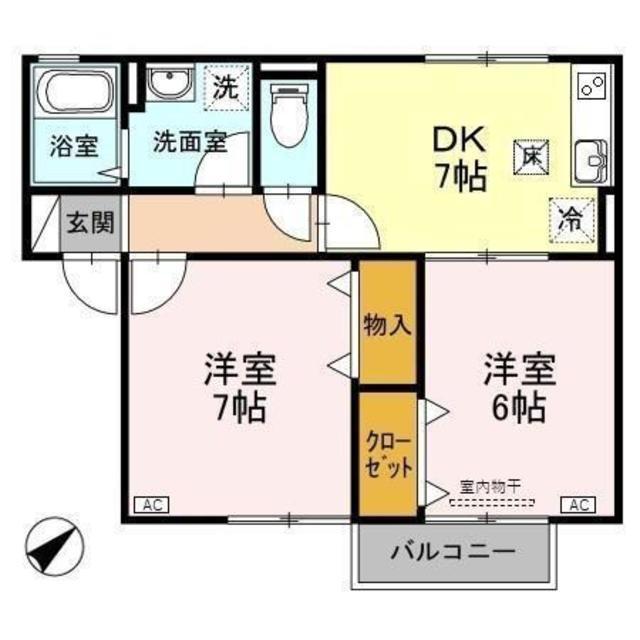 スクエア(1LDK/1階)の間取り写真
