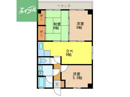 プレジール岩屋通(3DK/5階)の間取り写真