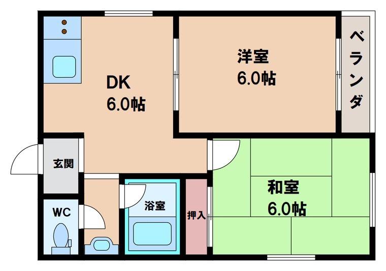 NKハイツ(2DK/4階)の間取り写真